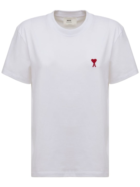 AMI Paris: T-shirt en coton biologique Ami de Cœur - Blanc - women_0 | Luisa Via Roma