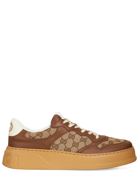 Gucci: GG canvas & leather sneakers - Beige/Brown - men_0 | Luisa Via Roma