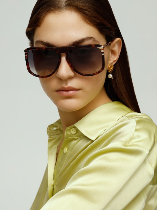 Chloé: West squared pilot acetate sunglasses - Havana/Blue - women_1 | Luisa Via Roma