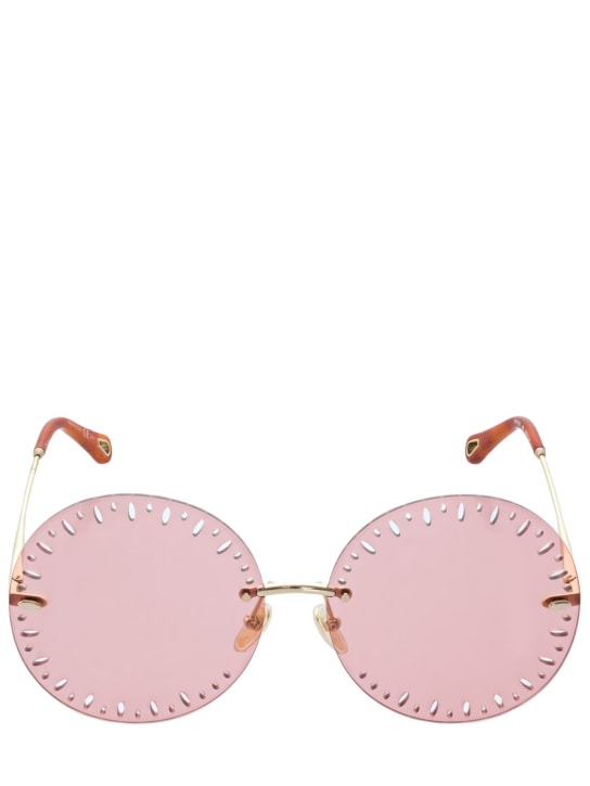 Chloé: Ysé round metal sunglasses - Gold/Pink - women_0 | Luisa Via Roma
