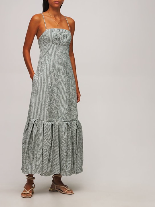 Rosie Assoulin: Umiliana泡泡纱棉质迷笛连衣裙 - 白色/绿色 - women_1 | Luisa Via Roma