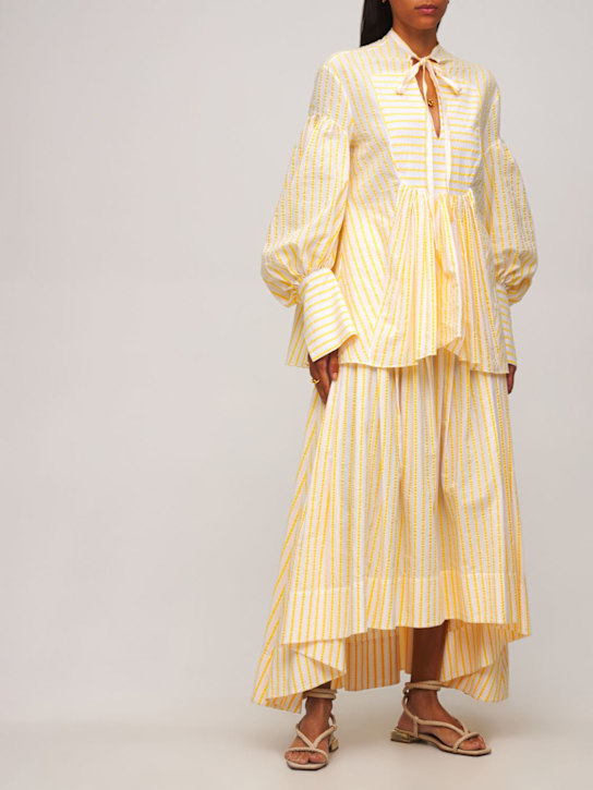 Rosie Assoulin: Gonna midi Ulle in popeline di cotone - Bianco/Giallo - women_1 | Luisa Via Roma