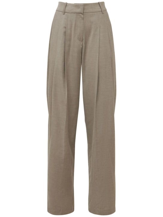 The Frankie Shop: Gelso high rise pleated woven wide pants - Taupe - women_0 | Luisa Via Roma