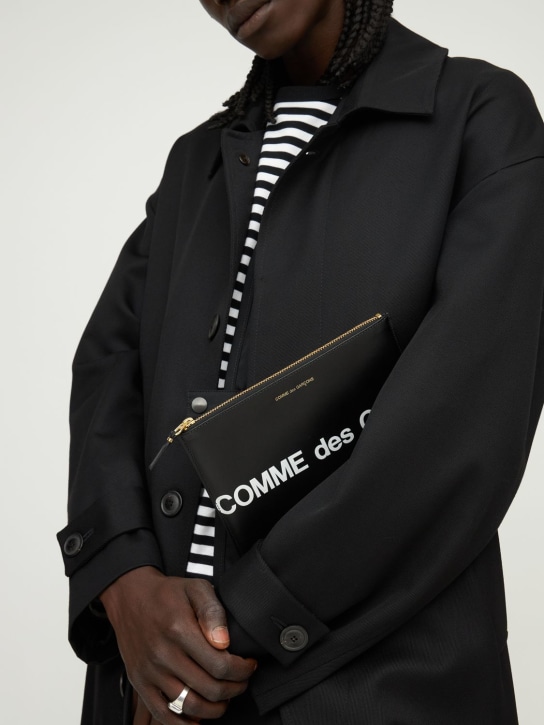 Comme des Garçons Wallet: Maxi logo leather pouch - Black - men_1 | Luisa Via Roma