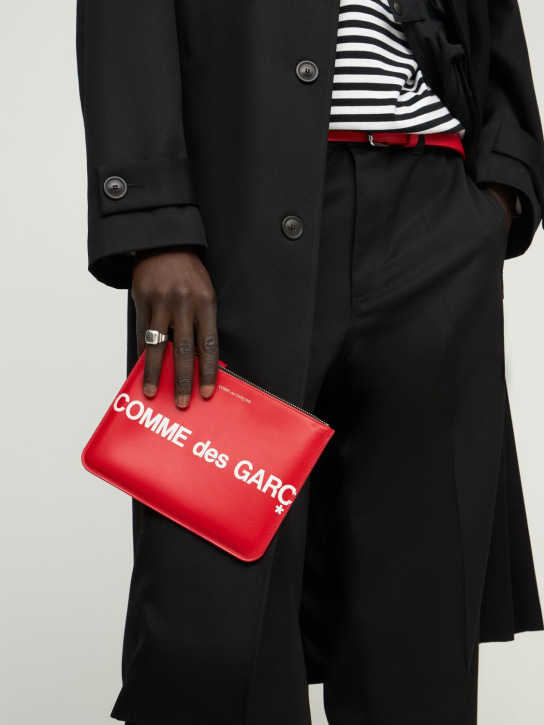 Comme des Garçons Wallet: Maxi logo leather pouch - Red - men_1 | Luisa Via Roma