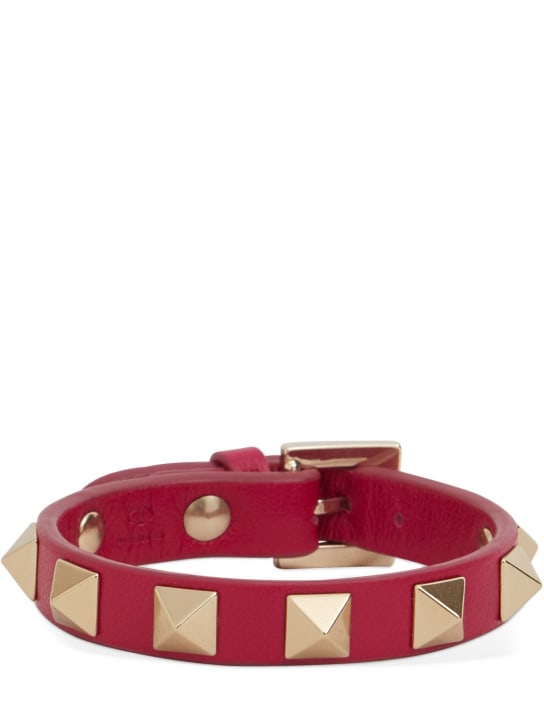 Valentino Garavani: Bracelet en cuir Rockstud - Blossom//Gold - women_0 | Luisa Via Roma