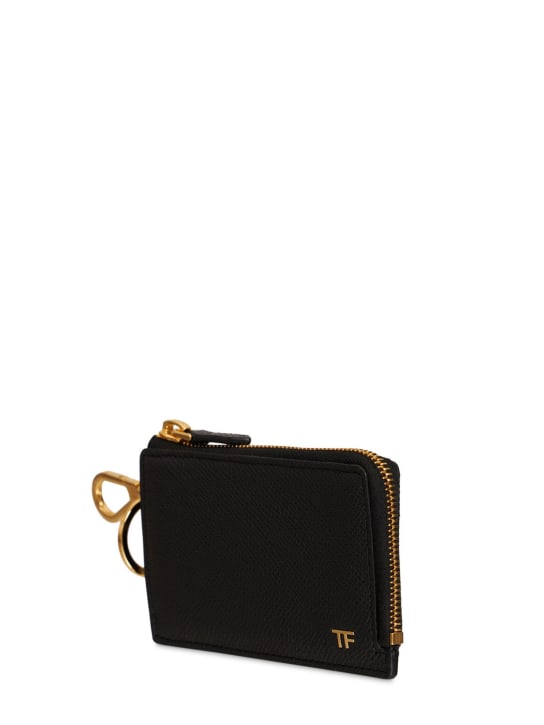 Tom Ford: Logo leather cardholder w/ keyring - Black - men_1 | Luisa Via Roma
