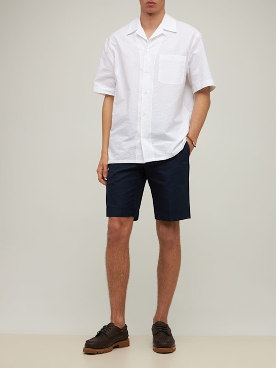 Brioni: Shorts de gabardina de algodón - Azul Marino - men_1 | Luisa Via Roma