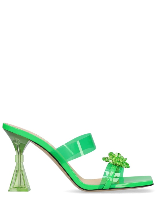 Mach & Mach: 95mm Bow PVC & leather mules - Neon Green - women_0 | Luisa Via Roma
