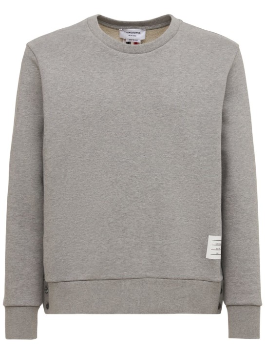 Thom Browne: Cotton jersey sweatshirt w/ knit stripe - men_0 | Luisa Via Roma