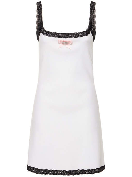Mach & Mach: Mini-robe en coton mélangé et dentelle - Blanc - women_0 | Luisa Via Roma