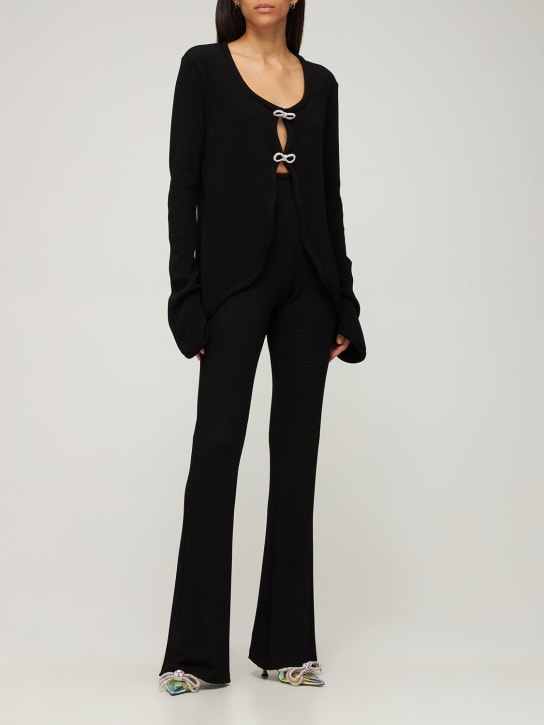 Mach & Mach: Veste en viscose mélangée avec nœuds en cristaux - Noir - women_1 | Luisa Via Roma