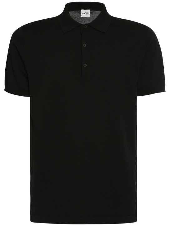 ASPESI: Cotton knit polo shirt - Siyah - men_0 | Luisa Via Roma