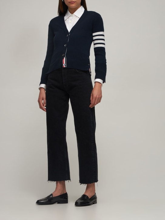 Thom Browne: Intarsia stripes cashmere knit cardigan - women_1 | Luisa Via Roma