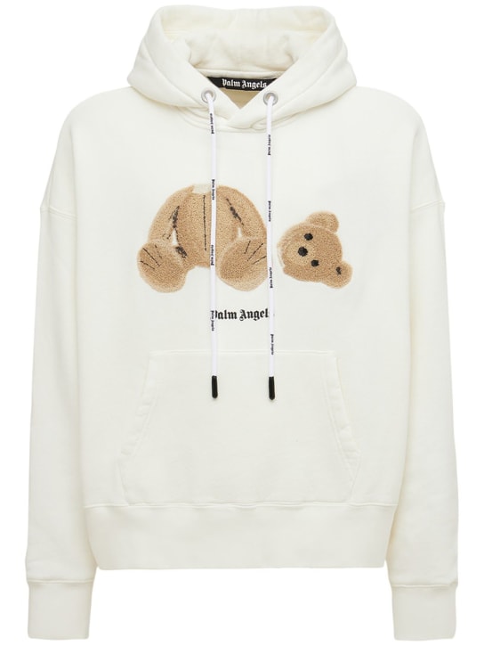 Palm Angels: Bear embroidery cotton hoodie - White/Brown - men_0 | Luisa Via Roma