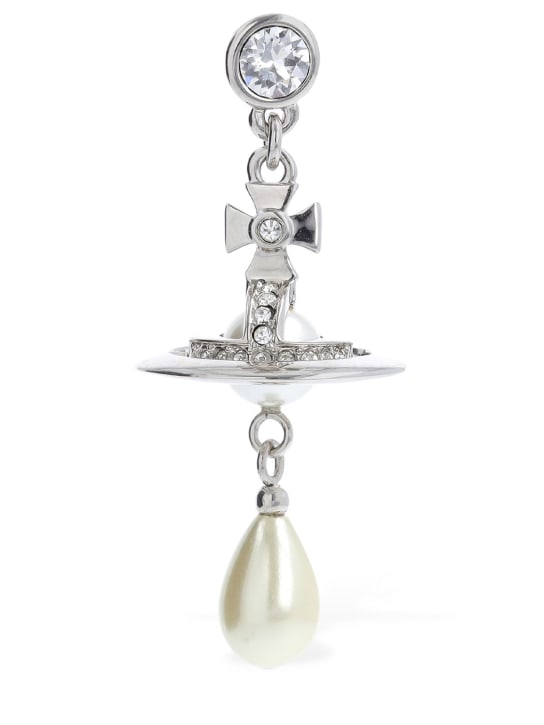 Vivienne Westwood: Man imitation pearl drop mono earring - Crystal/Cream - men_0 | Luisa Via Roma