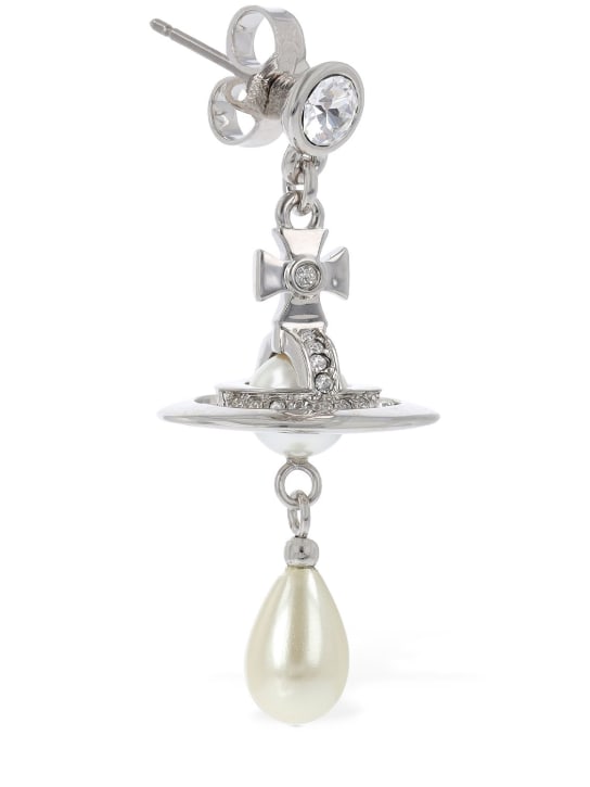 Vivienne Westwood: Man imitation pearl drop mono earring - Crystal/Cream - men_1 | Luisa Via Roma