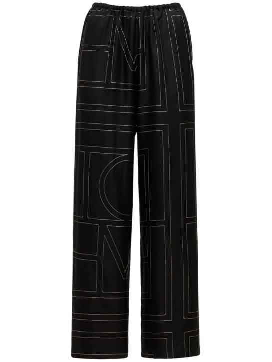 Toteme: Monogram embroidered silk pants - Siyah - women_0 | Luisa Via Roma