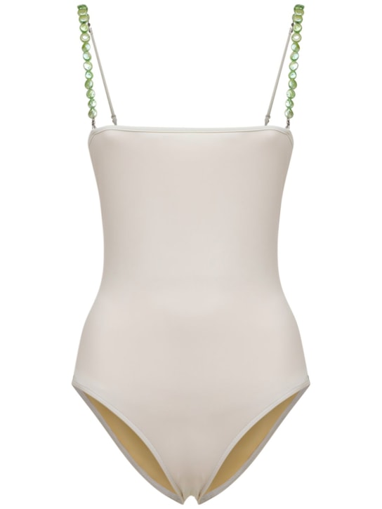 Dolla Paris: Lola one piece swimsuit w/ pearls - White - women_0 | Luisa Via Roma