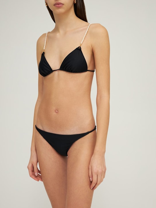 Dolla Paris: Dolores bikini w/ micro pearls - Black - women_1 | Luisa Via Roma