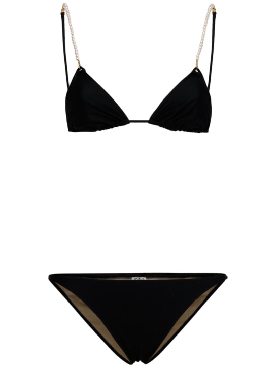 Dolla Paris: Dolores bikini w/ micro pearls - Black - women_0 | Luisa Via Roma