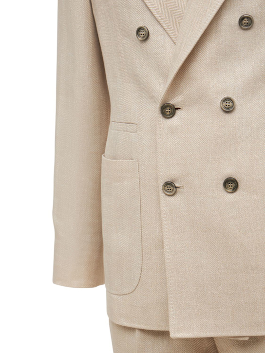 Brunello Cucinelli: Double breast linen blend suit - Sand - men_5 | Luisa Via Roma