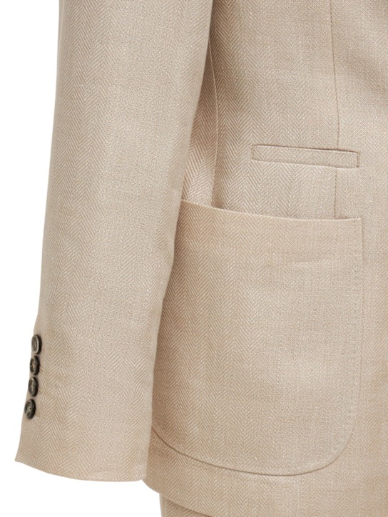 Brunello Cucinelli: Double breast linen blend suit - Sand - men_6 | Luisa Via Roma