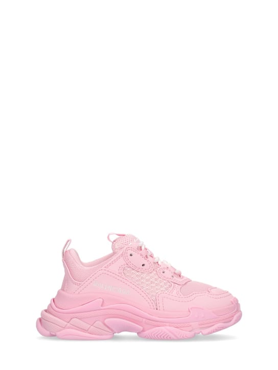 Balenciaga: Triple S faux leather lace-up sneakers - Light Pink - kids-girls_0 | Luisa Via Roma