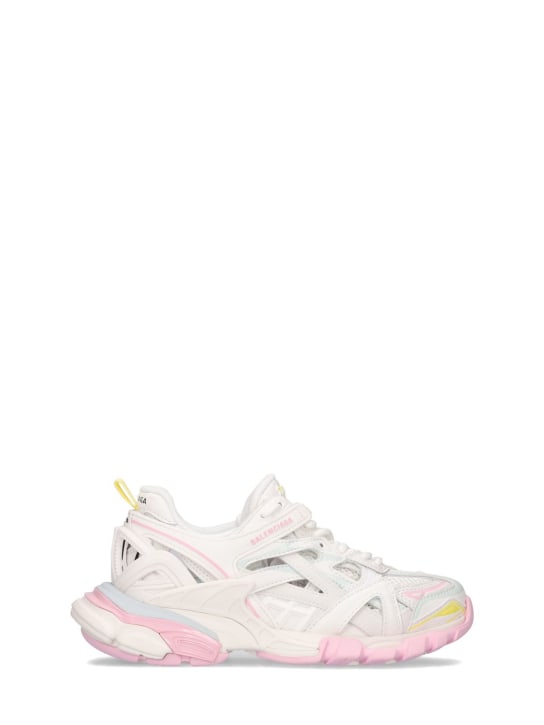 Balenciaga: Track.2 faux leather lace-up sneakers - White/Pink - kids-girls_0 | Luisa Via Roma
