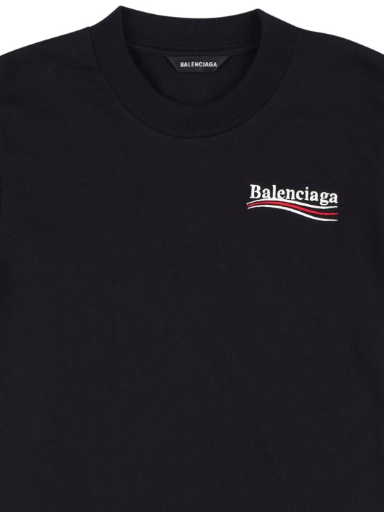 Balenciaga: Political embroidered cotton t-shirt - Black - kids-boys_1 | Luisa Via Roma