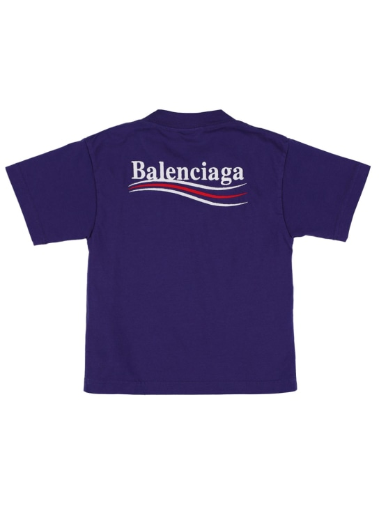 Balenciaga: T-shirt en jersey de coton imprimé Political - Bleu Marine - kids-girls_0 | Luisa Via Roma