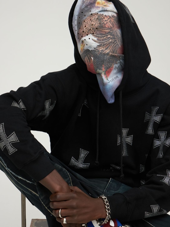 Black Brand Los Angeles: Eagle print hooded face mask - Blue/Multi - men_1 | Luisa Via Roma