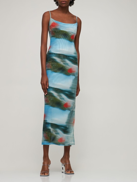 Miaou: Thais printed mesh midi dress w/slit - women_1 | Luisa Via Roma