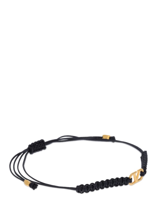 Valentino Garavani: V logo adjustable bracelet - Black - men_1 | Luisa Via Roma