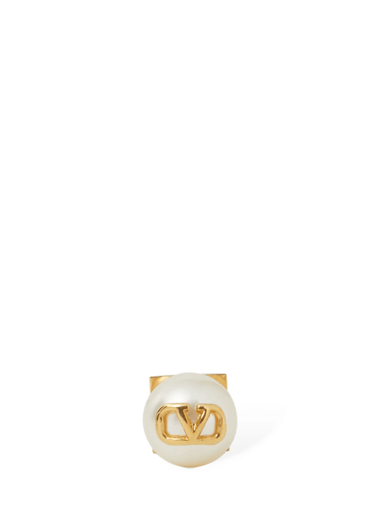 Valentino Garavani: V logo faux pearl mono earring - White/Gold - men_0 | Luisa Via Roma