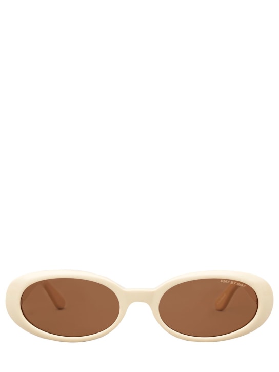 DMY Studios: Valentina oval acetate sunglasses - Ivory/Brown - men_0 | Luisa Via Roma