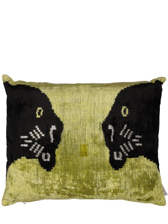 Les Ottomans: Cotton velvet cushion - Green/Black - ecraft_0 | Luisa Via Roma