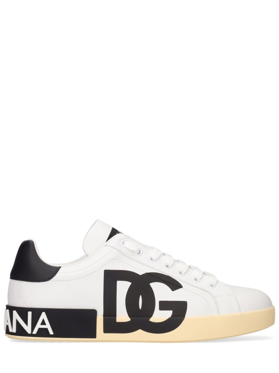 Dolce&Gabbana: Sneakers Portofino de piel - Blanco/Negro - men_0 | Luisa Via Roma