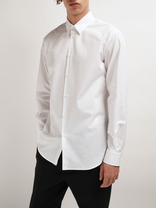 Dsquared2: Camisa de popelina de algodón con logo en cuello - men_1 | Luisa Via Roma