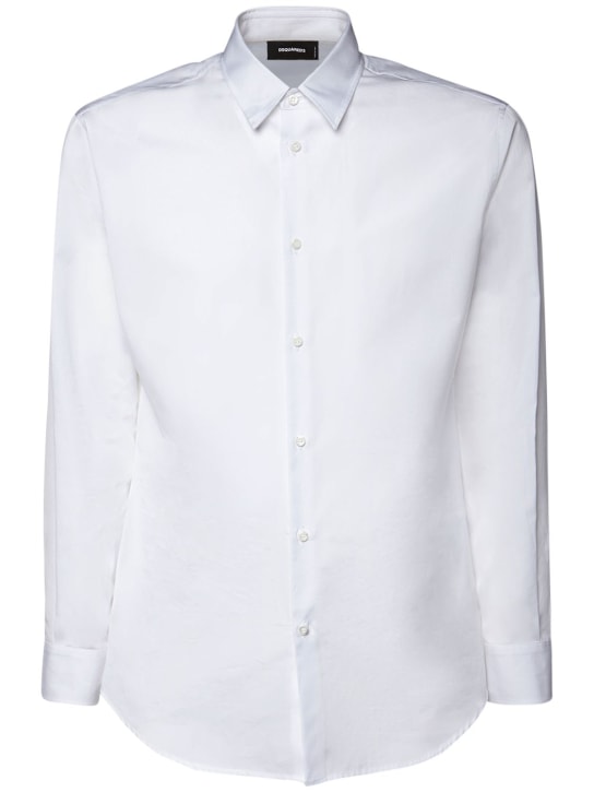 Dsquared2: Camisa de popelina de algodón con logo en cuello - men_0 | Luisa Via Roma