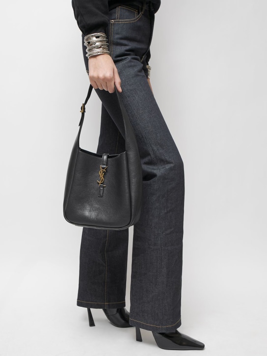 Saint Laurent: Small Le 5 à 7 grained leather bag - Black - women_1 | Luisa Via Roma