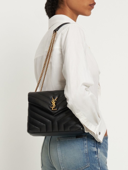 Saint Laurent: Small Loulou leather shoulder bag - Siyah - women_1 | Luisa Via Roma