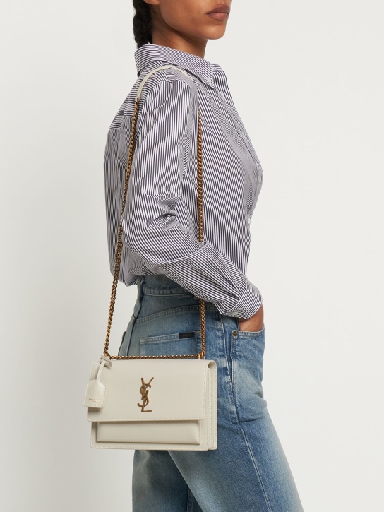 Saint Laurent: Medium Sunset leather shoulder bag - Crema Soft - women_1 | Luisa Via Roma