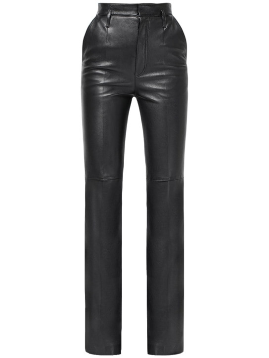 Saint Laurent: High waist leather pants - Black - women_0 | Luisa Via Roma