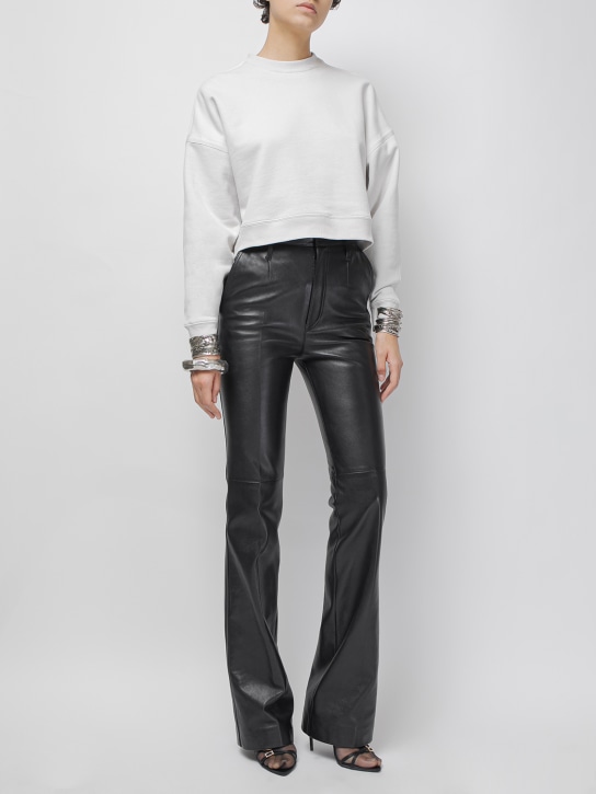 Saint Laurent: High waist leather pants - Black - women_1 | Luisa Via Roma