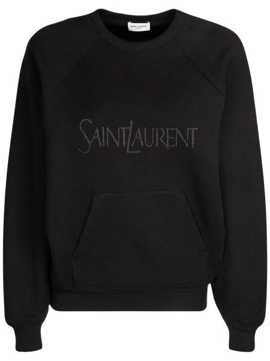 Saint Laurent: 刺绣棉质卫衣 - 黑色 - women_0 | Luisa Via Roma