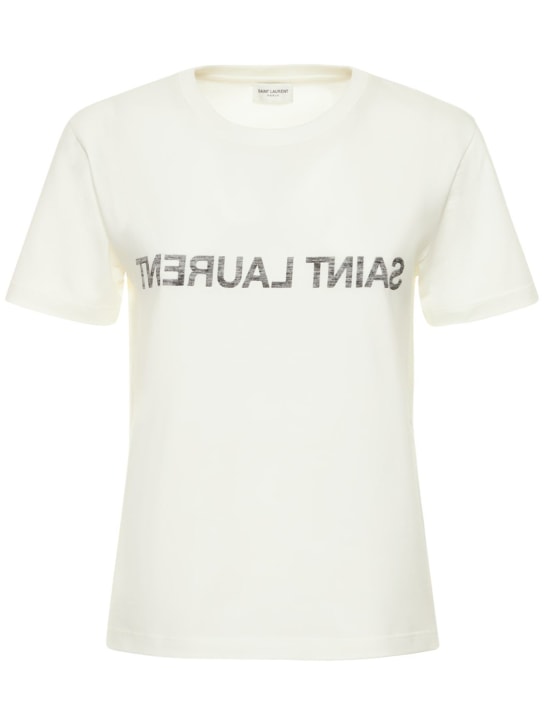 Saint Laurent: Printed t-shirt - Naturel - women_0 | Luisa Via Roma