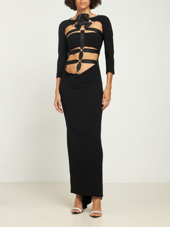 Roberto Cavalli: Harness stretch wool crepe long dress - Black - women_1 | Luisa Via Roma