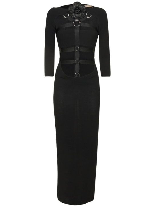 Roberto Cavalli: Harness stretch wool crepe long dress - Black - women_0 | Luisa Via Roma