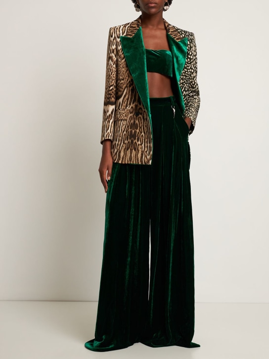 Roberto Cavalli: Bandeau-Top aus Seidenmischsamt - Dunkelgrün - women_1 | Luisa Via Roma